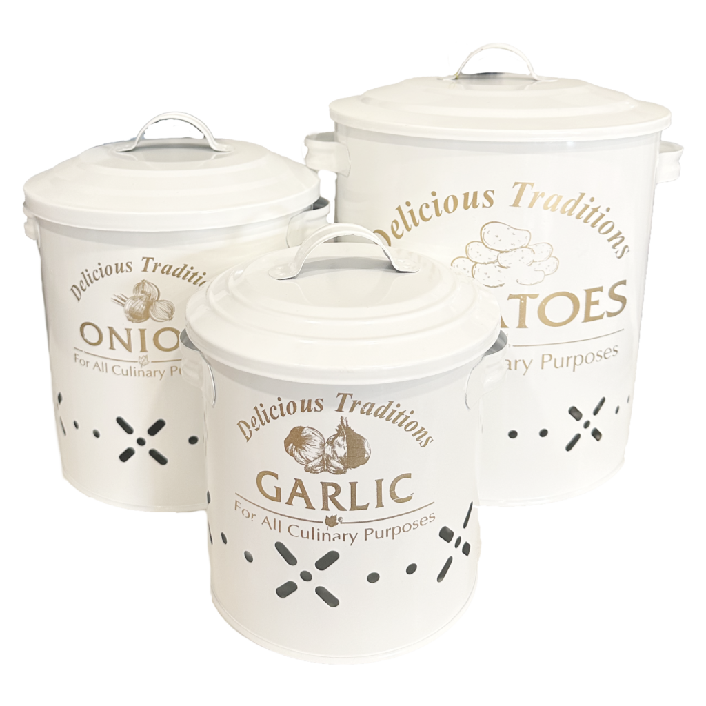 TRIPLE METAL ONION POTATO GARLIC CONTAINER 9LT7LT4LT (White